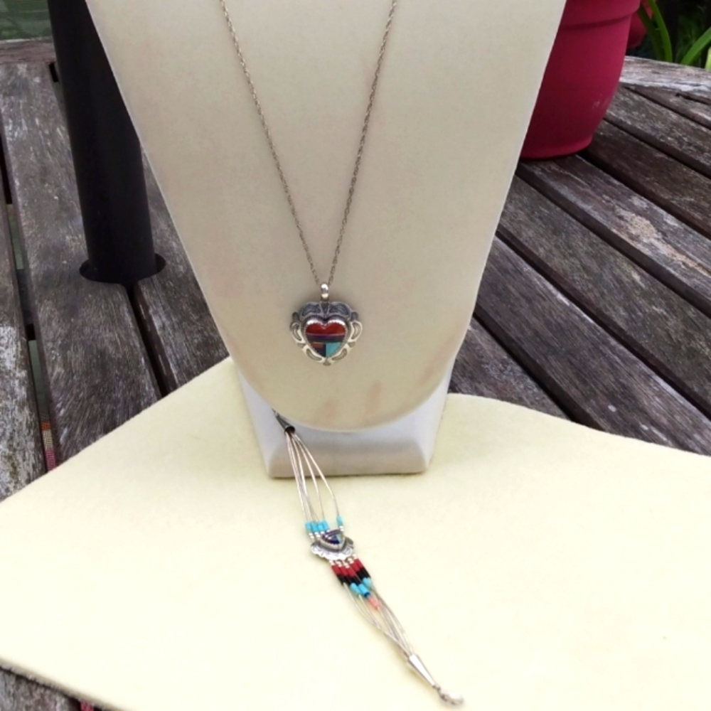 Heart inlay turquoise SS necklace and bracelet
